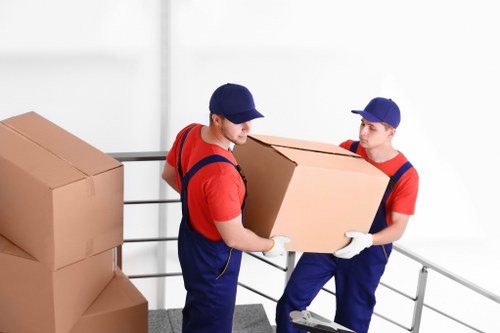 Commercial moving team preparing office relocation in Hampstead