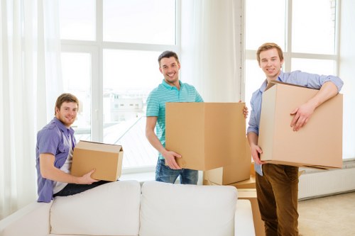 Local moving team preparing boxes for a Hampstead property