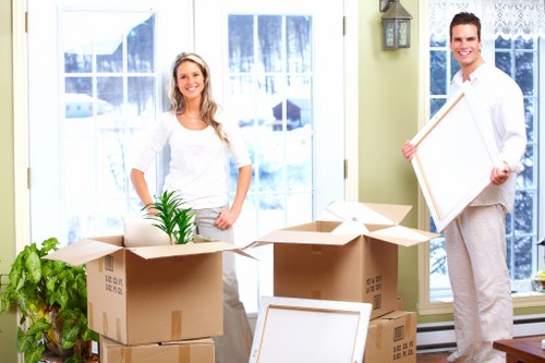 Wardrobe and specialist boxes prepared for a move in Hampstead